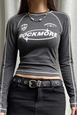 Y2K Grunge Long Sleeve Cropped Black Top - Retro 90s Fashion, Summer Y2K Outfits