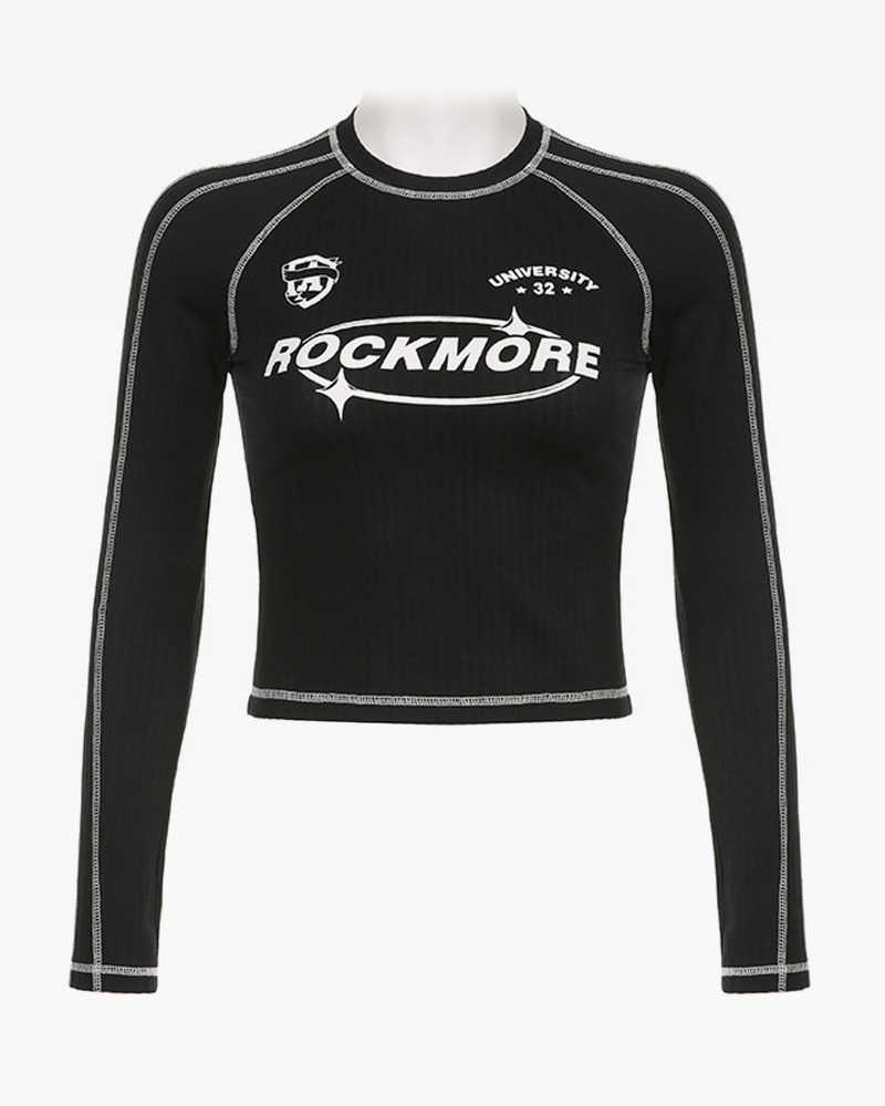 Y2K Grunge Long Sleeve Cropped Black Top - Retro 90s Fashion, Summer Y2K Outfits