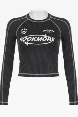 Y2K Grunge Long Sleeve Cropped Black Top - Retro 90s Fashion, Summer Y2K Outfits