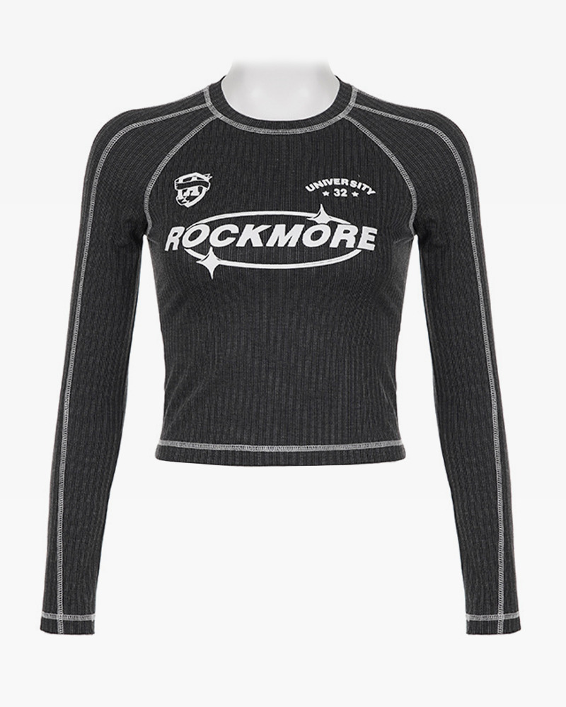 Y2K Grunge Long Sleeve Cropped Black Top - Retro 90s Fashion, Summer Y2K Outfits