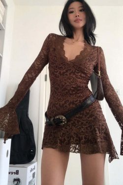 Y2K Grunge Long Sleeve Lace Dress - Retro 90s Fashion, Summer Party, Gothic Y2K Style