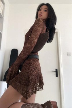 Y2K Grunge Long Sleeve Lace Dress - Retro 90s Fashion, Summer Party, Gothic Y2K Style