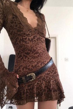 Y2K Grunge Long Sleeve Lace Dress - Retro 90s Fashion, Summer Party, Gothic Y2K Style
