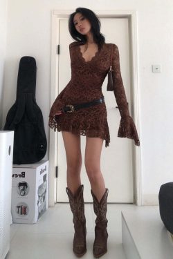 Y2K Grunge Long Sleeve Lace Dress - Retro 90s Fashion, Summer Party, Gothic Y2K Style