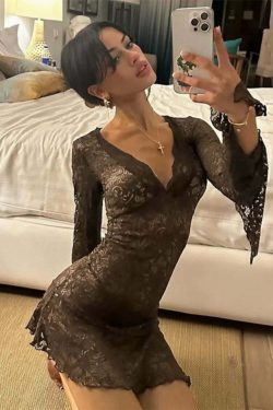 Y2K Grunge Long Sleeve Lace Dress - Retro 90s Fashion, Summer Party, Gothic Y2K Style