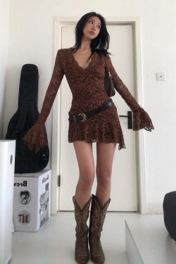 Y2K Grunge Long Sleeve Lace Dress - Retro 90s Fashion, Summer Party, Gothic Y2K Style