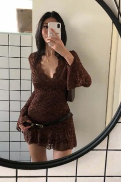 Y2K Grunge Long Sleeve Lace Dress - Retro 90s Fashion, Summer Party, Gothic Y2K Style
