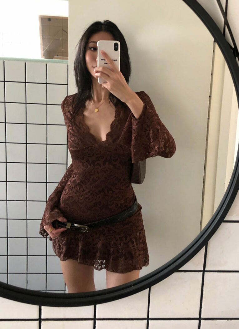 Y2K Grunge Long Sleeve Lace Dress - Retro 90s Fashion, Summer Party, Gothic Y2K Style