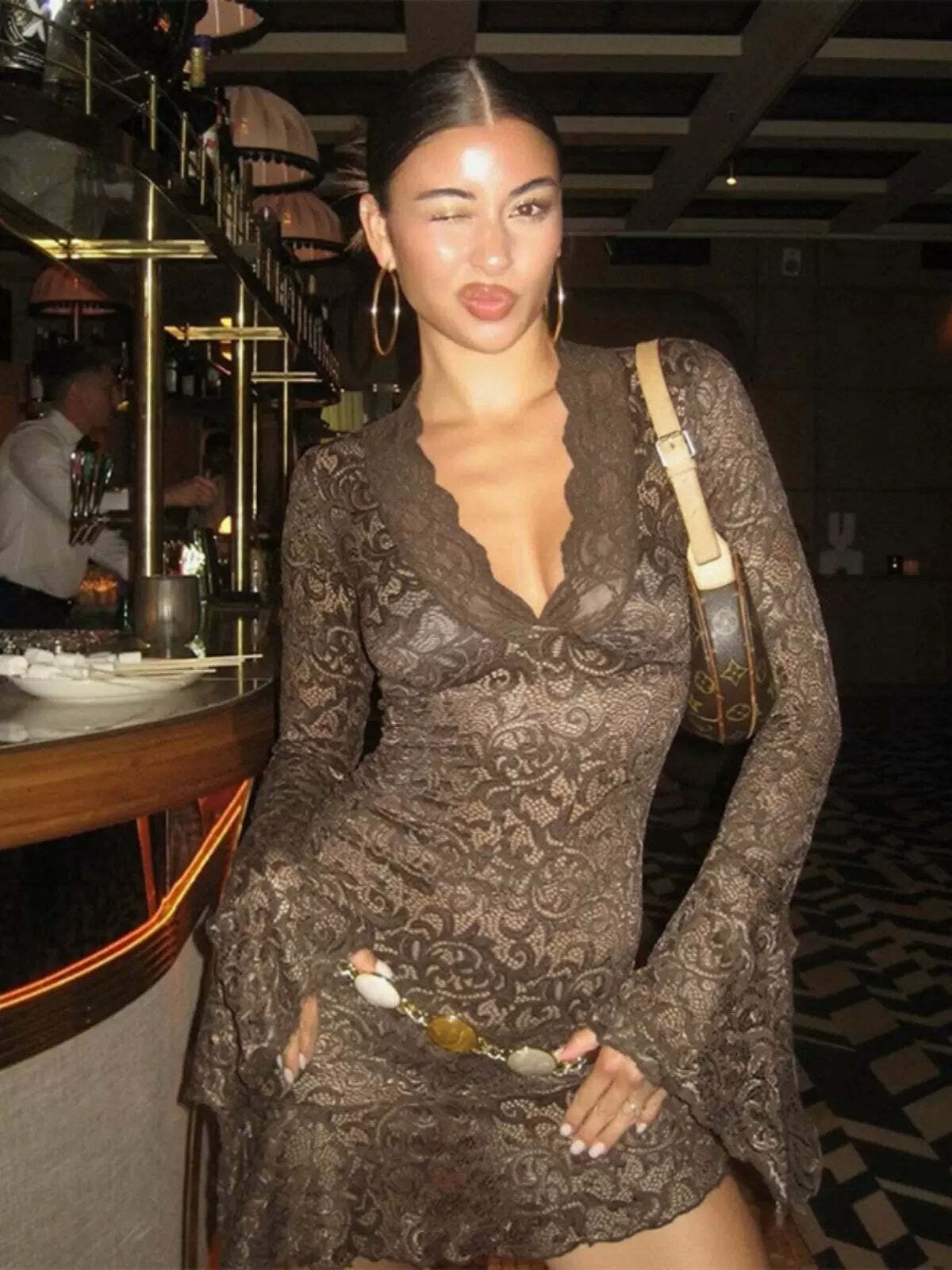 Y2K Grunge Long Sleeve Lace Dress - Retro 90s Fashion, Summer Party, Gothic Y2K Style