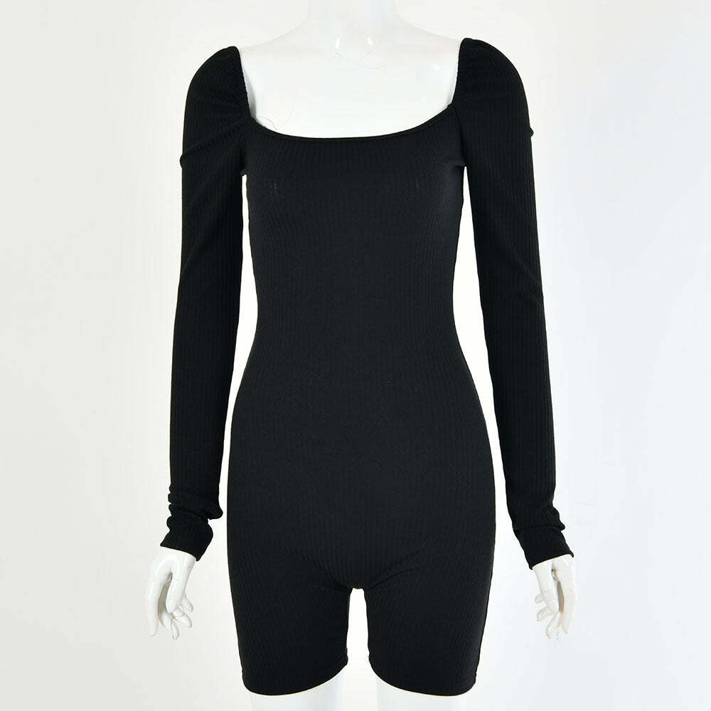 Y2K Grunge Long Sleeve Romper - 90s Fashion, Retro Style, Summer Y2K Outfits, Gothic Y2K