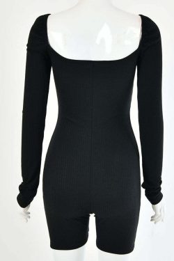 Y2K Grunge Long Sleeve Romper - 90s Fashion, Retro Style, Summer Y2K Outfits, Gothic Y2K