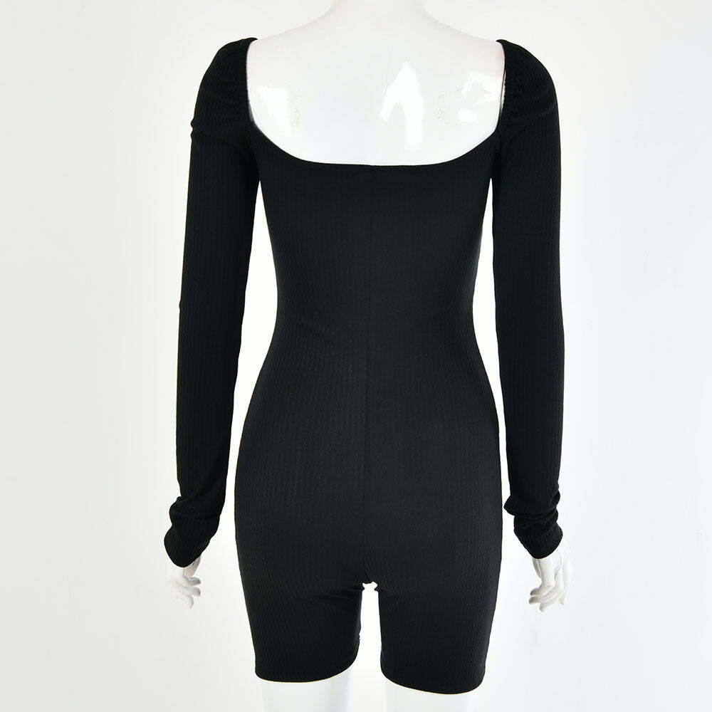 Y2K Grunge Long Sleeve Romper - 90s Fashion, Retro Style, Summer Y2K Outfits, Gothic Y2K