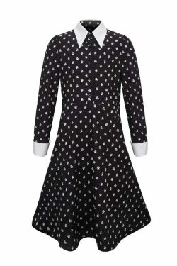 Y2K Grunge Long Sleeve Wednesday Cosplay Dress - Retro 90s Goth Fashion Outfit