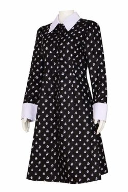 Y2K Grunge Long Sleeve Wednesday Cosplay Dress - Retro 90s Goth Fashion Outfit