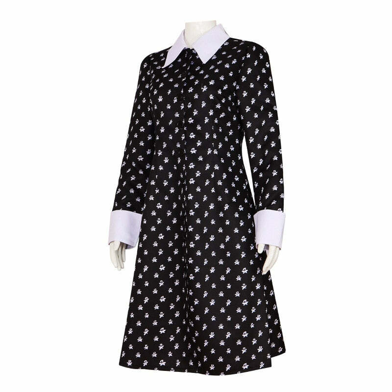 Y2K Grunge Long Sleeve Wednesday Cosplay Dress - Retro 90s Goth Fashion Outfit