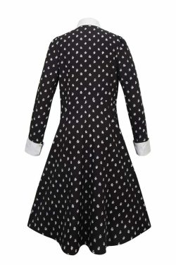 Y2K Grunge Long Sleeve Wednesday Cosplay Dress - Retro 90s Goth Fashion Outfit