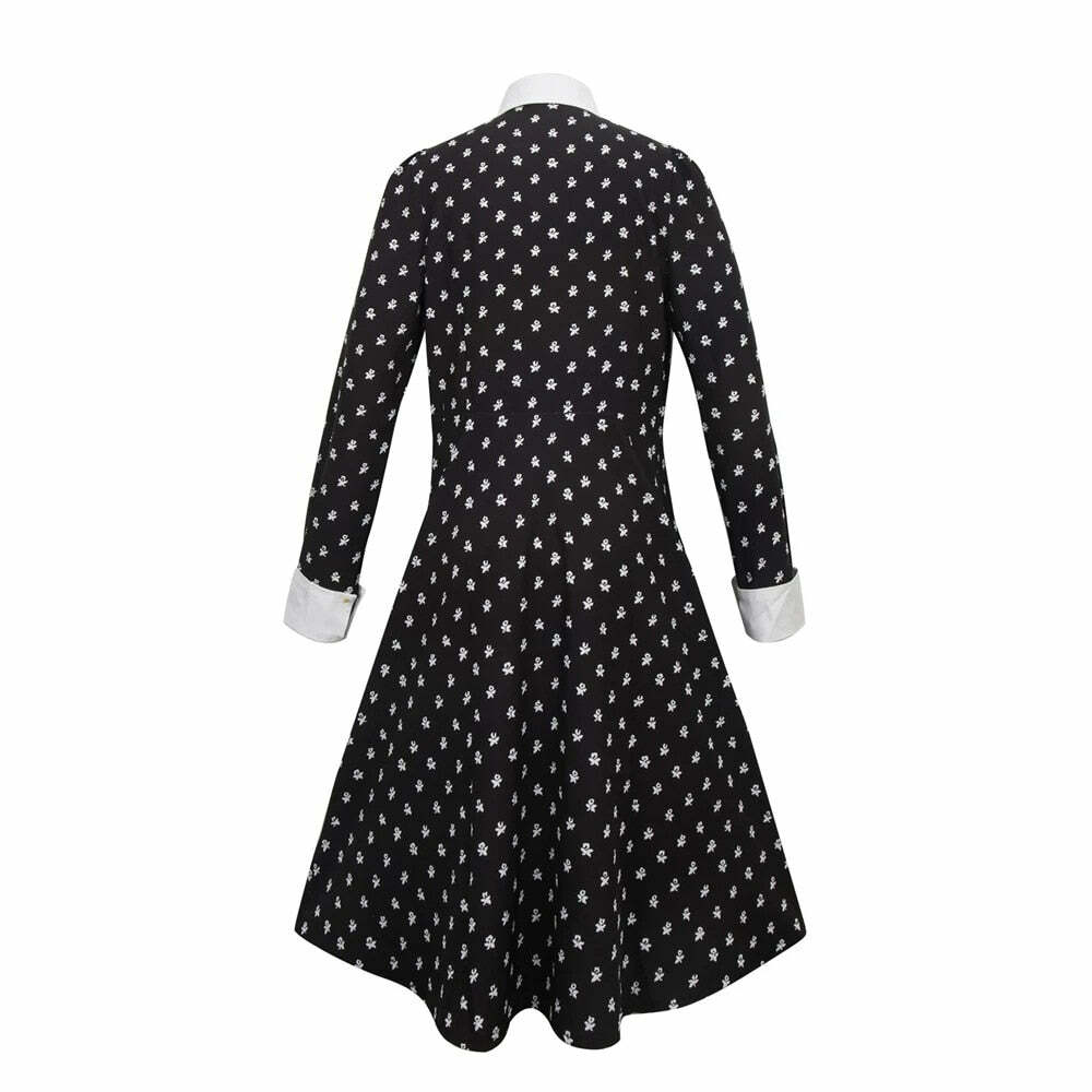 Y2K Grunge Long Sleeve Wednesday Cosplay Dress - Retro 90s Goth Fashion Outfit