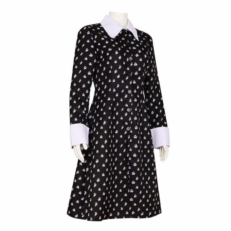 Y2K Grunge Long Sleeve Wednesday Cosplay Dress - Retro 90s Goth Fashion Outfit