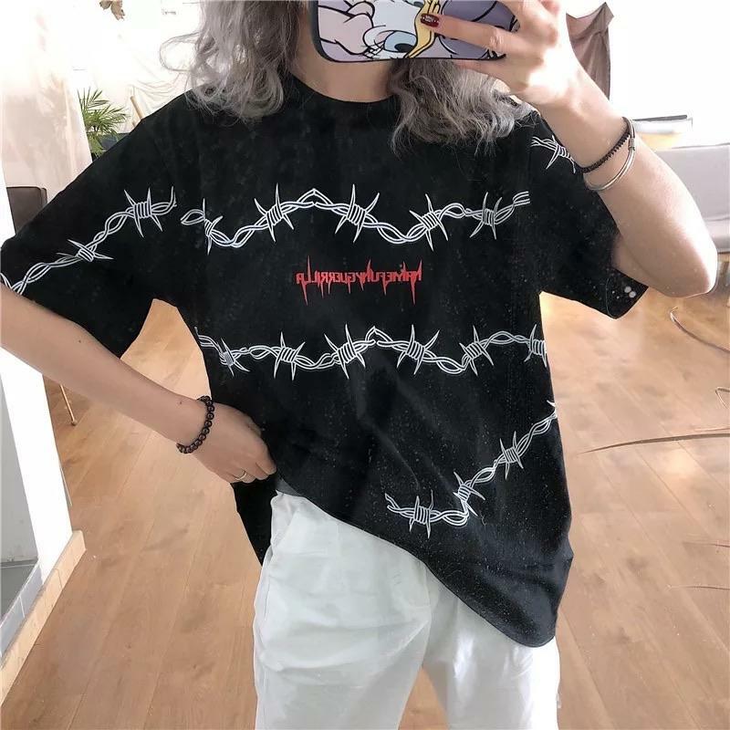 Y2K Grunge Loose T-Shirt - Retro 90s Fashion, Summer Y2K Outfits, Gothic Y2K Style