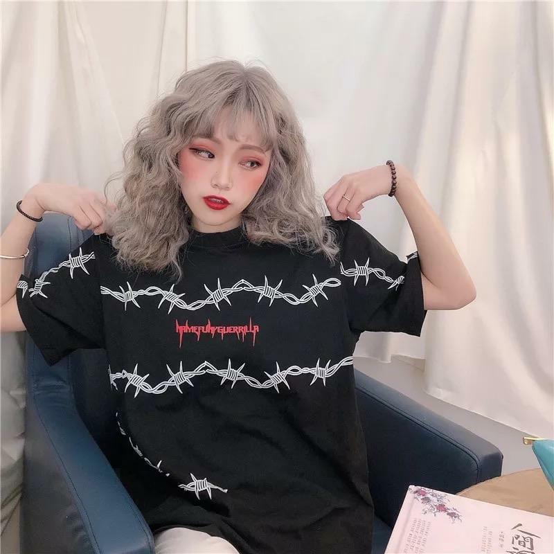 Y2K Grunge Loose T-Shirt - Retro 90s Fashion, Summer Y2K Outfits, Gothic Y2K Style