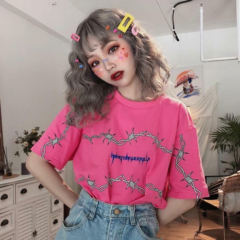 Y2K Grunge Loose T-Shirt - Retro 90s Fashion, Summer Y2K Outfits, Gothic Y2K Style