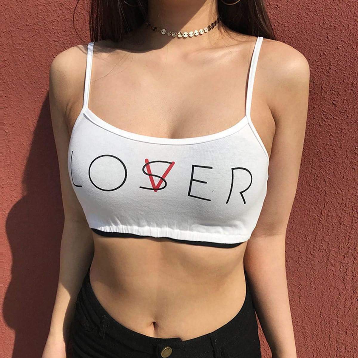Y2K Grunge Loser Lover Crop Top - 90s Fashion, Retro Style, Summer Y2K Outfits, Baby Tees Y
