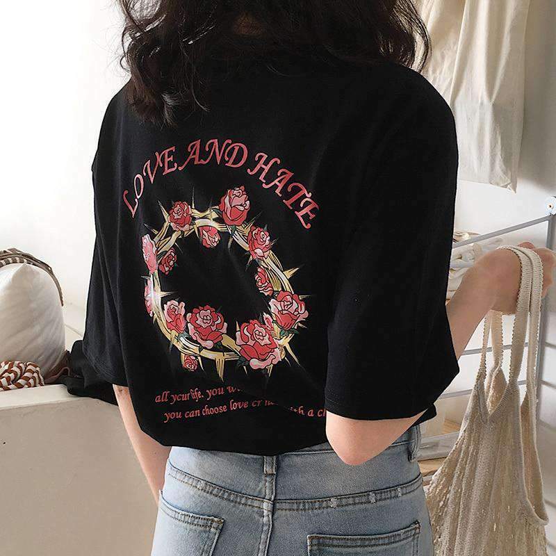 Y2K Grunge Love Hate Shirt - Retro 90s Fashion, Summer Outfits, and Pastel Goth Style