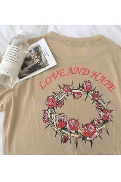 Y2K Grunge Love Hate Shirt - Retro 90s Fashion, Summer Outfits, and Pastel Goth Style