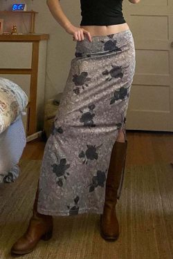 Y2K Grunge Luanna Print Maxi Skirt - Retro 90s Fashion, Summer Y2K Outfits, Pastel Goth