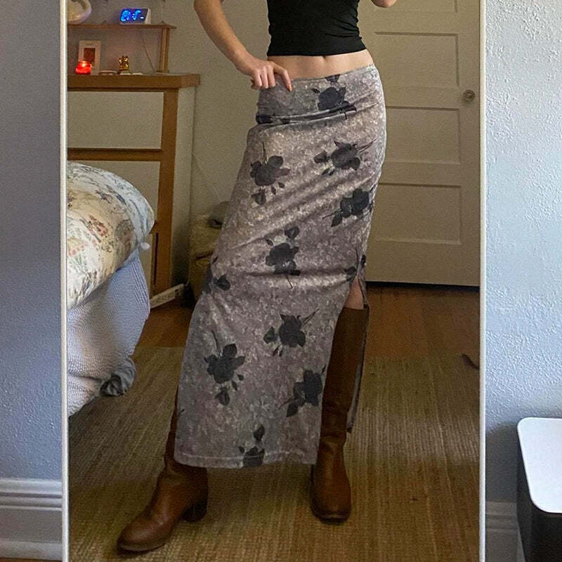 Y2K Grunge Luanna Print Maxi Skirt - Retro 90s Fashion, Summer Y2K Outfits, Pastel Goth