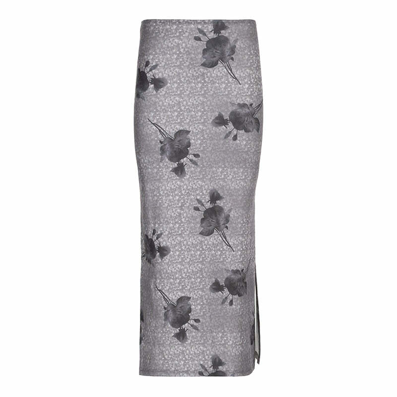 Y2K Grunge Luanna Print Maxi Skirt - Retro 90s Fashion, Summer Y2K Outfits, Pastel Goth