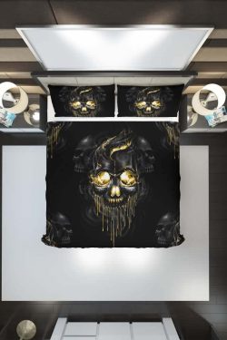 Y2K Grunge Melting Skull Duvet Cover Set - Retro 90s Goth Pastel Goth Summer Bedroom Decor