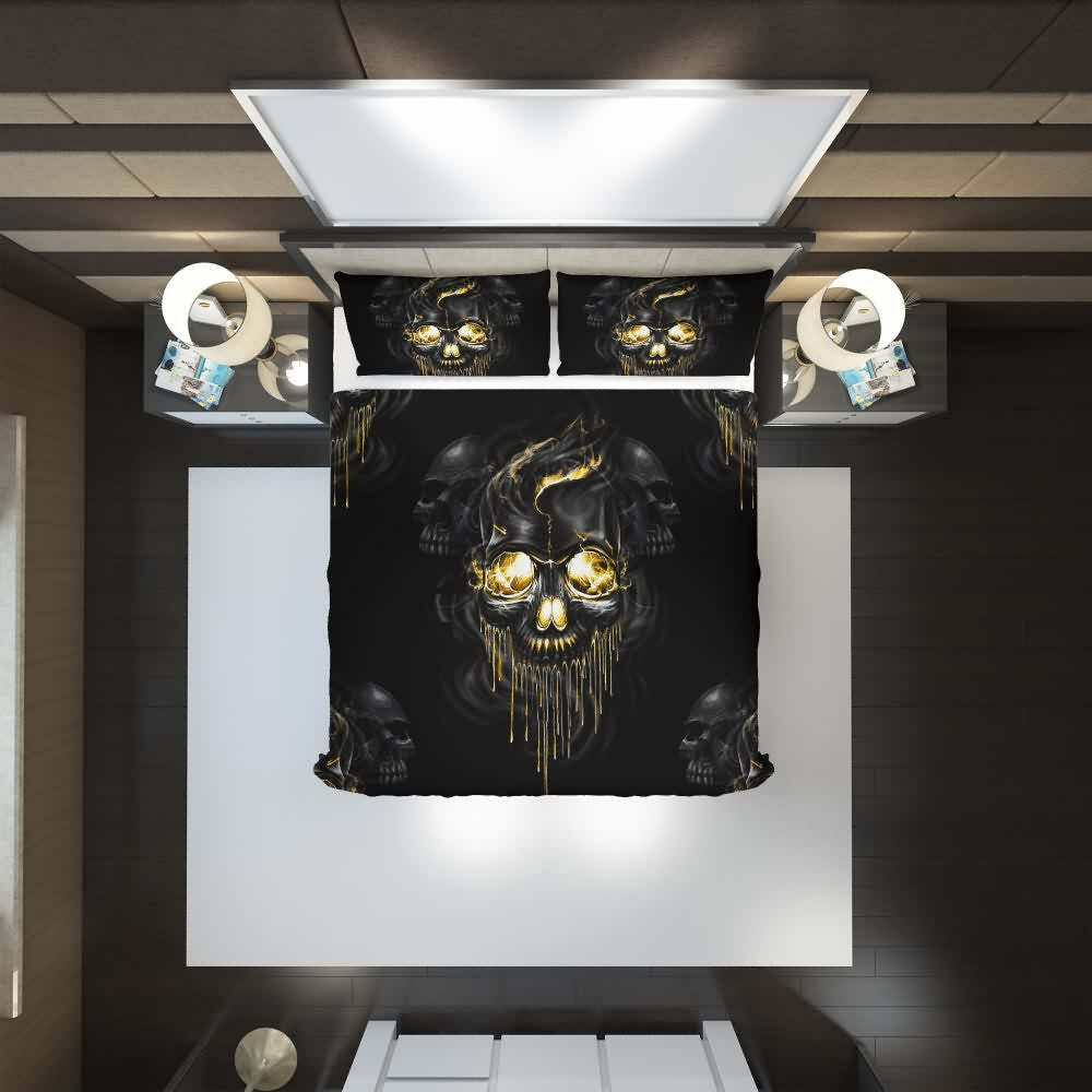 Y2K Grunge Melting Skull Duvet Cover Set - Retro 90s Goth Pastel Goth Summer Bedroom Decor