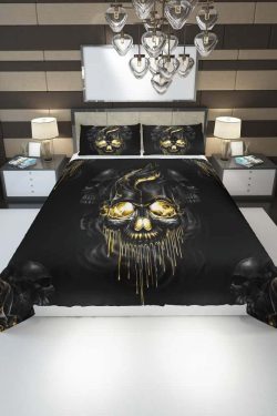 Y2K Grunge Melting Skull Duvet Cover Set - Retro 90s Goth Pastel Goth Summer Bedroom Decor