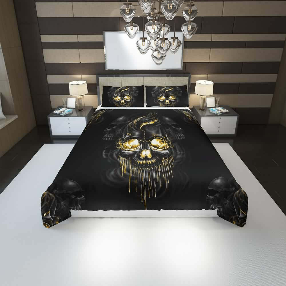 Y2K Grunge Melting Skull Duvet Cover Set - Retro 90s Goth Pastel Goth Summer Bedroom Decor