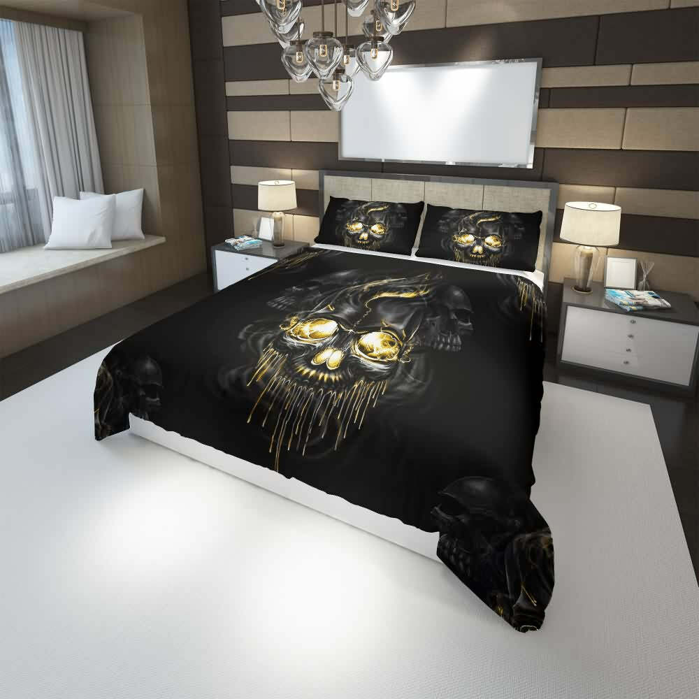 Y2K Grunge Melting Skull Duvet Cover Set - Retro 90s Goth Pastel Goth Summer Bedroom Decor