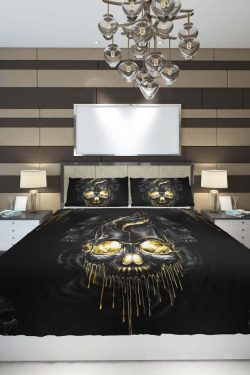 Y2K Grunge Melting Skull Duvet Cover Set - Retro 90s Goth Pastel Goth Summer Bedroom Decor
