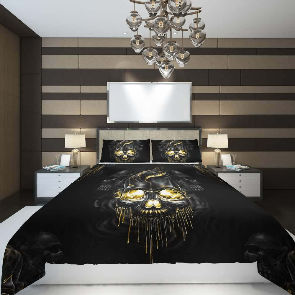 Y2K Grunge Melting Skull Duvet Cover Set - Retro 90s Goth Pastel Goth Summer Bedroom Decor