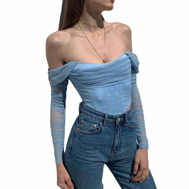 Y2K Grunge Mesh Bustier Top - Retro 90s Summer Outfit, Pastel Goth, Y2K Party Fashion