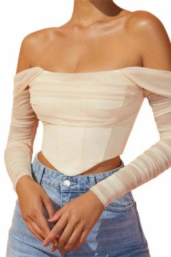 Y2K Grunge Mesh Bustier Top - Retro 90s Summer Outfit, Pastel Goth, Y2K Party Fashion