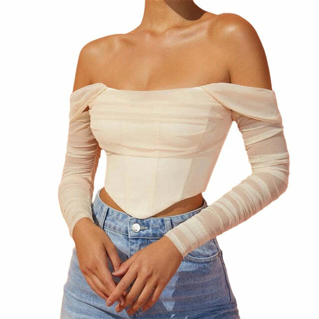 Y2K Grunge Mesh Bustier Top - Retro 90s Summer Outfit, Pastel Goth, Y2K Party Fashion