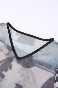 Y2K Grunge Mesh Shirt - Retro 90s Fashion, Gothic Y2K, Summer Outfits, Y2K Party & Club Wear