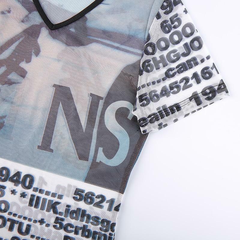 Y2K Grunge Mesh Shirt - Retro 90s Fashion, Gothic Y2K, Summer Outfits, Y2K Party & Club Wear