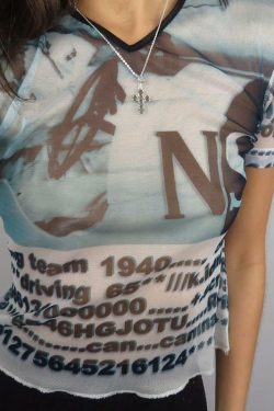 Y2K Grunge Mesh Shirt - Retro 90s Fashion, Gothic Y2K, Summer Outfits, Y2K Party & Club Wear