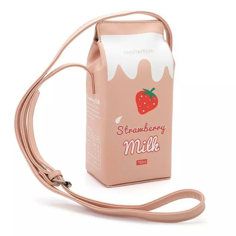 Y2K Grunge Milk Carton Shoulder Bag - Retro 90s Fashion, Pastel Goth, Y2K Popstar Style