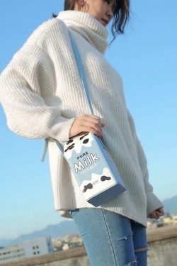 Y2K Grunge Milk Carton Shoulder Bag - Retro 90s Fashion, Pastel Goth, Y2K Popstar Style