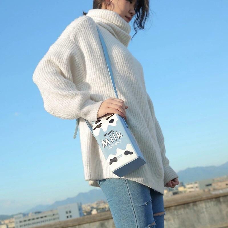 Y2K Grunge Milk Carton Shoulder Bag - Retro 90s Fashion, Pastel Goth, Y2K Popstar Style