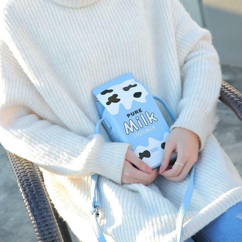 Y2K Grunge Milk Carton Shoulder Bag - Retro 90s Fashion, Pastel Goth, Y2K Popstar Style