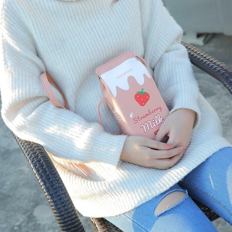 Y2K Grunge Milk Carton Shoulder Bag - Retro 90s Fashion, Pastel Goth, Y2K Popstar Style