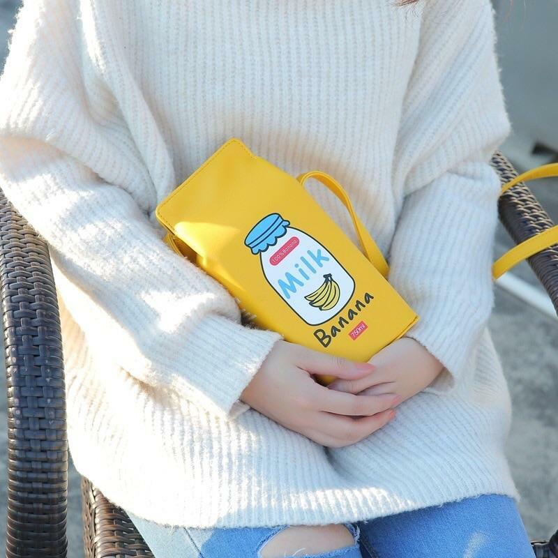 Y2K Grunge Milk Carton Shoulder Bag - Retro 90s Fashion, Pastel Goth, Y2K Popstar Style